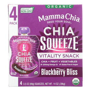 Mamma Chia Squeeze Vitality Snack - Blackberry Bliss - Case Of 6 - 3.5 Oz.