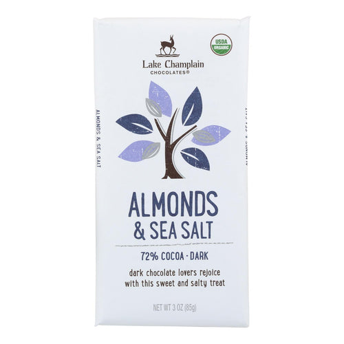 Lake Champlain Chocolates Chocolate Bar - Almonds & Sea Salt. 72% Cocoa Dark. - Case Of 12 - 3 Oz.