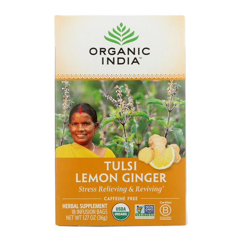 Organic India Tulsi Tea Lemon Ginger - 18 Tea Bags - Case Of 6