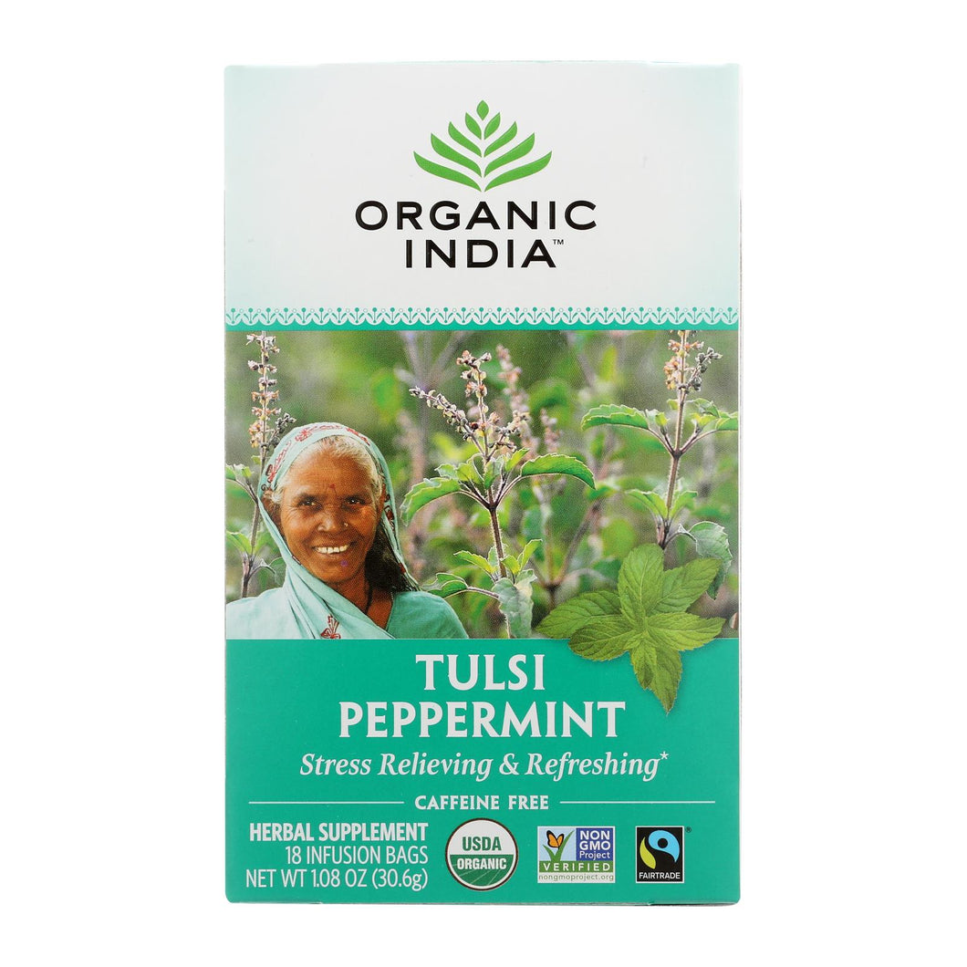 Organic India Organic Tulsi Tea - Peppermint - 18 Tea Bags - Case Of 10