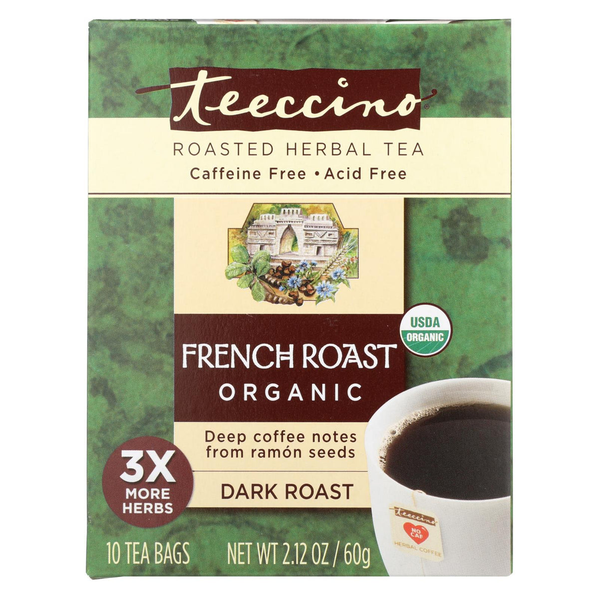 Teeccino French Roast Herbal Coffee Dark Roast - 10 Tea Bags - Case Of 6