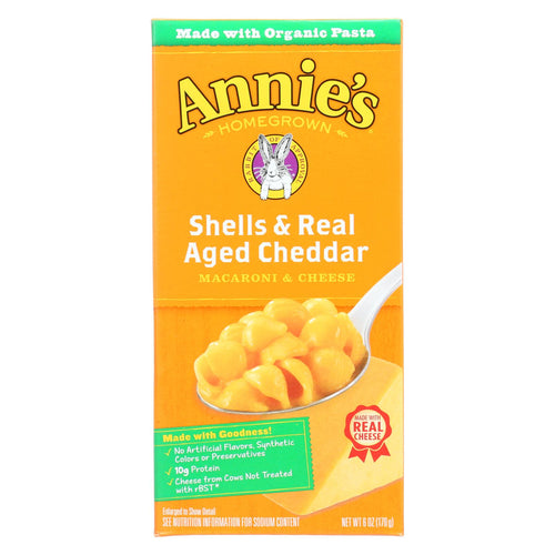 Annies Homegrown Macaroni And Cheese - Organic - Shells And Real Aged Cheddar - 6 Oz - Case Of 12