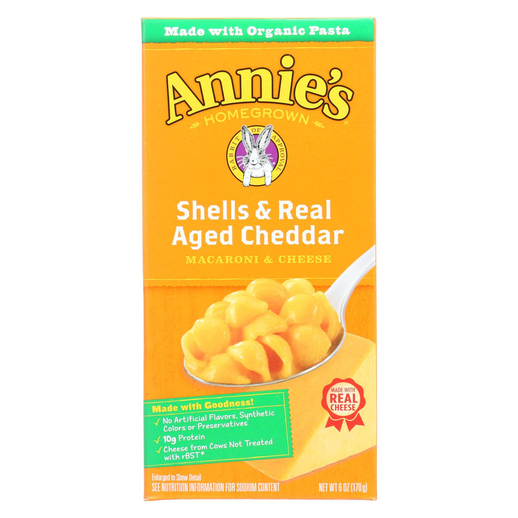 Annies Homegrown Macaroni And Cheese - Organic - Shells And Real Aged Cheddar - 6 Oz - Case Of 12