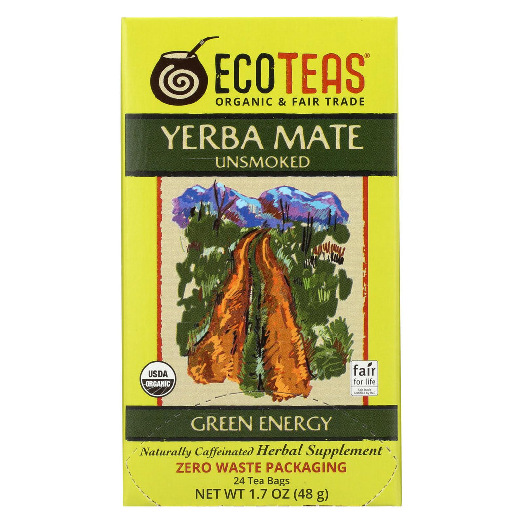 Ecoteas Organic Yerba Mate Unsmoked Green Energy Tea Bags - Case Of 6 - 24 Bags