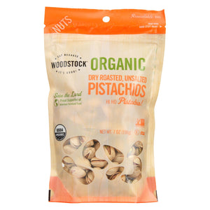 Woodstock Nuts - Organic - Pistachios - Dry Roasted - Unsalted - 7 Oz - Case Of 8