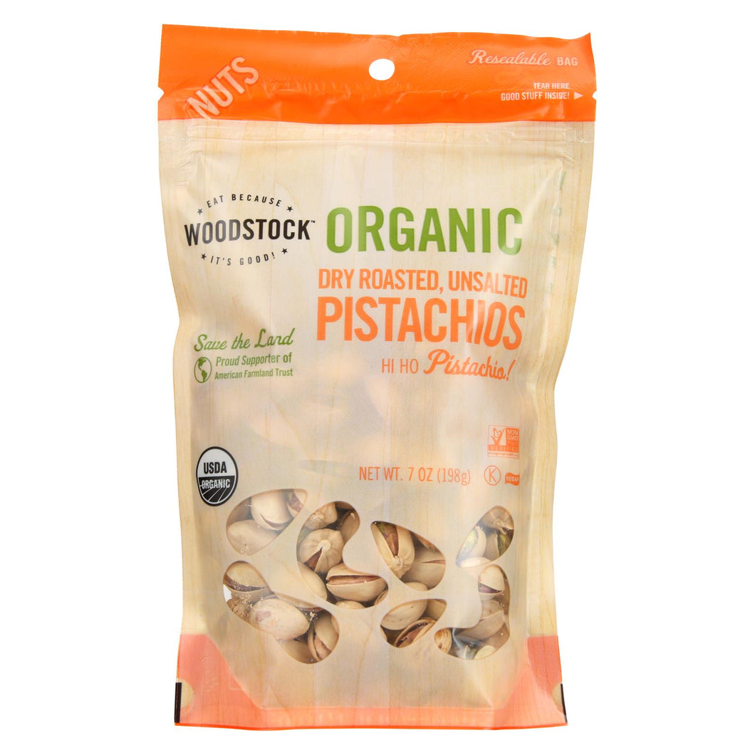 Woodstock Nuts - Organic - Pistachios - Dry Roasted - Unsalted - 7 Oz - Case Of 8