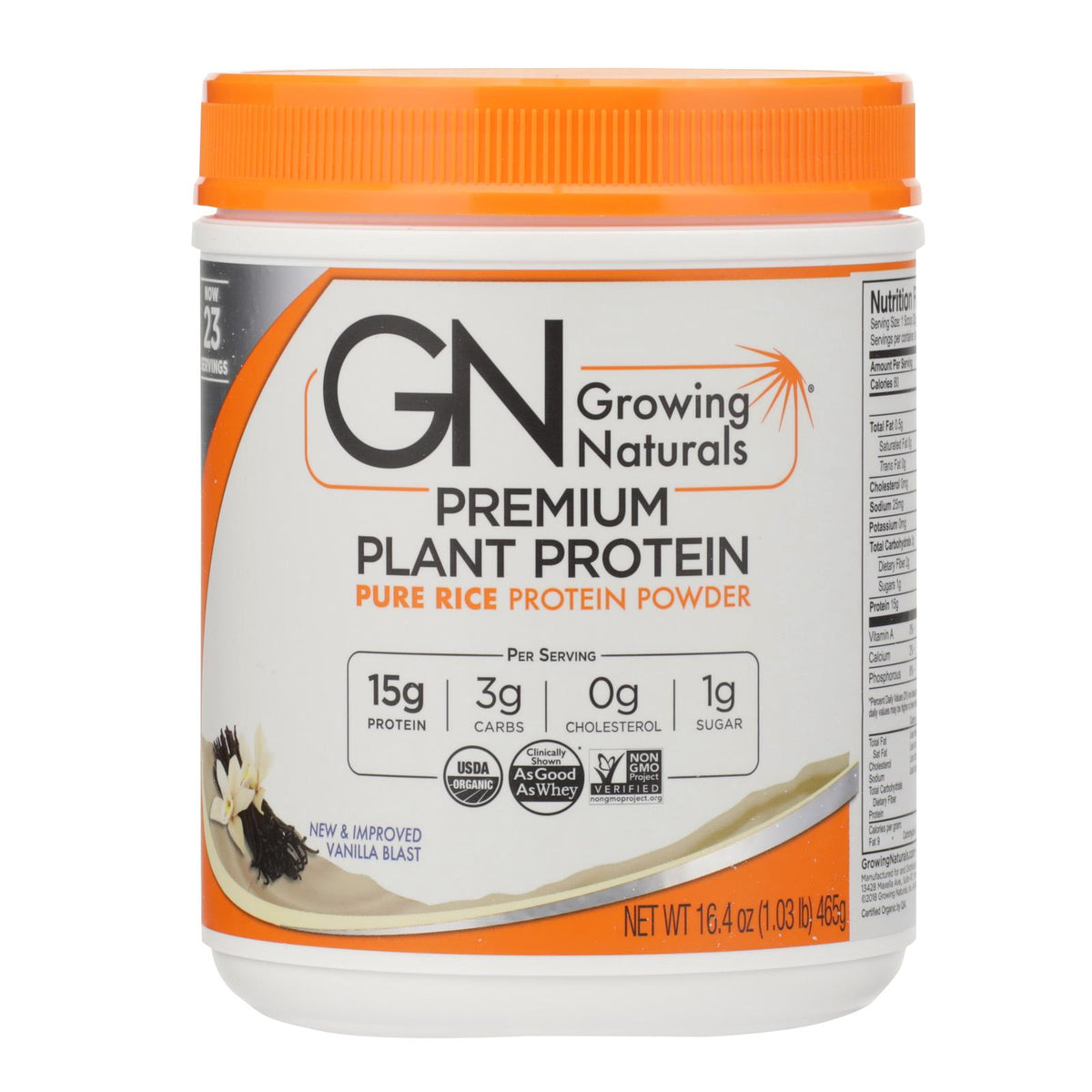 Growing Naturals Organic Raw Rice Protein - Vanilla Blast - 16.4 Oz