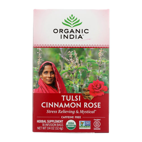 Organic India Tulsi Tea Cinnamon Rose - 18 Tea Bags - Case Of 6