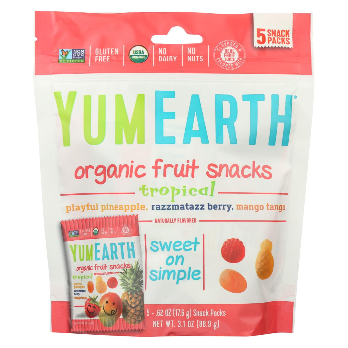 Yumearth Organics Organic - Raspberry - Pineapple - Mango - Case Of 12 - 3.1 Oz.