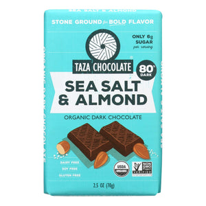 Taza Chocolate Stone Ground Organic Dark Chocolate Bar - Sea Salt And Almond - Case Of 10 - 2.5 Oz.