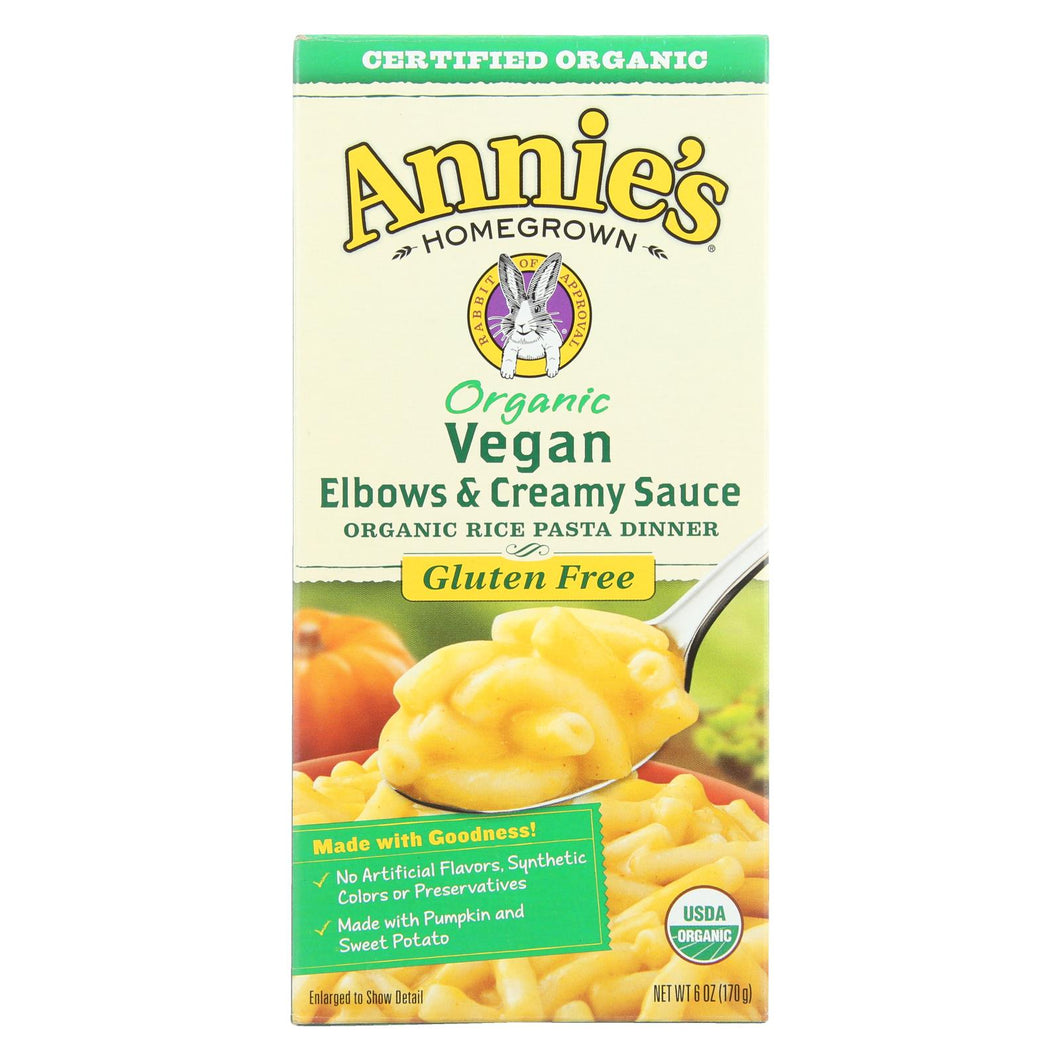 Annie's Homegrown Organic Gluten Free Vegan Elbows And Creamy Sauce Rice Pasta Dinner - Case Of 12 - 6 Oz.