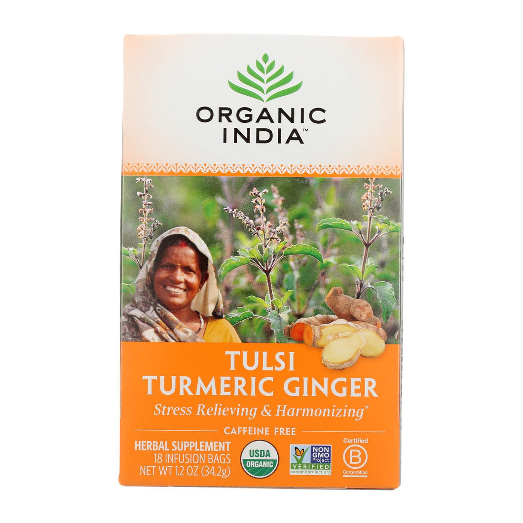 Organic India Tea - Organic - Tulsi - Turmeric Ginger - 18 Bags - Case Of 6