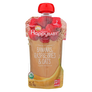 Happy Baby Happy Baby Clearly Crafted - Bananas Raspberries And Oats - Case Of 16 - 4 Oz.