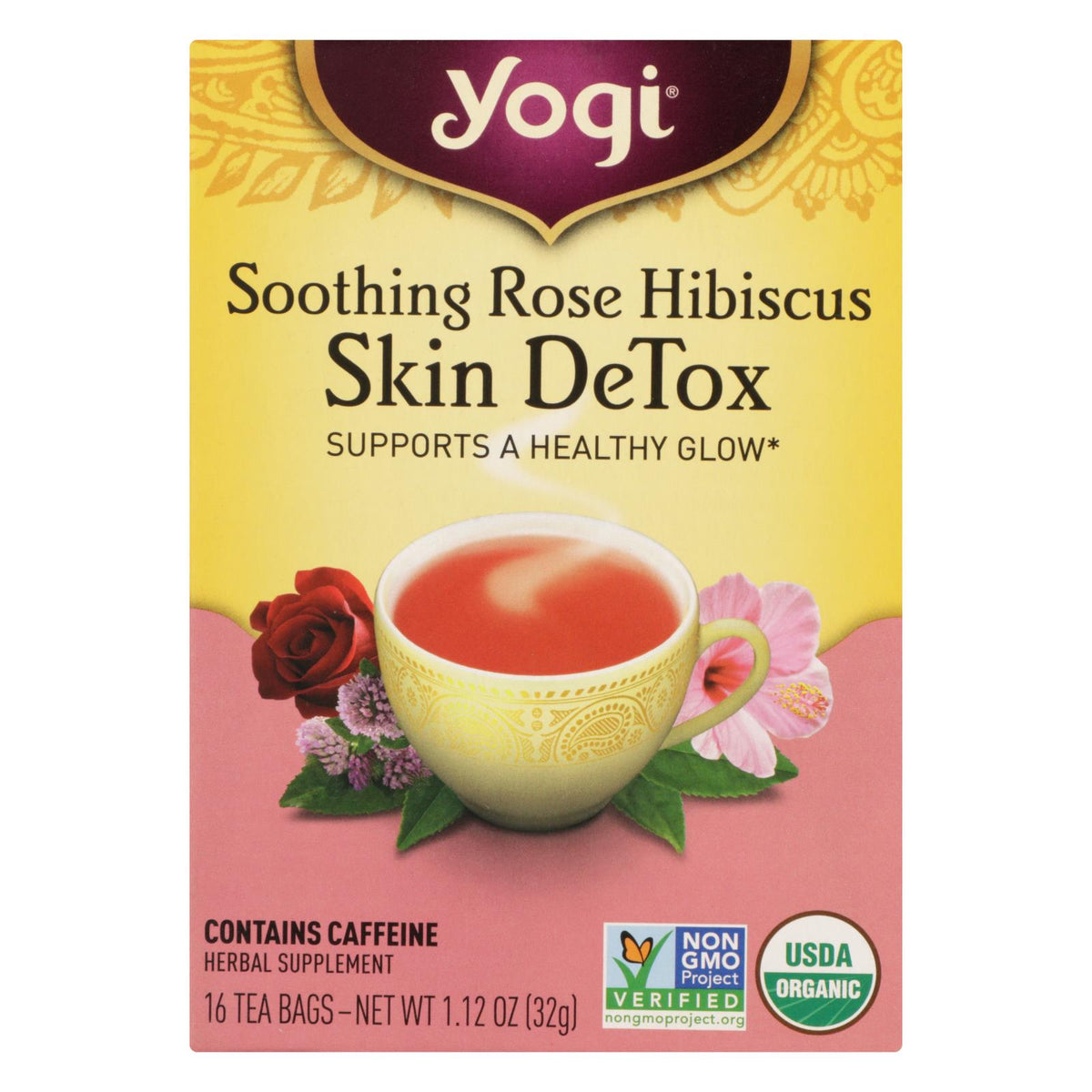 Yogi Tea - Organic - Soothing Rose Hibiscus Skin Detox - Case Of 6 - 16 Bag