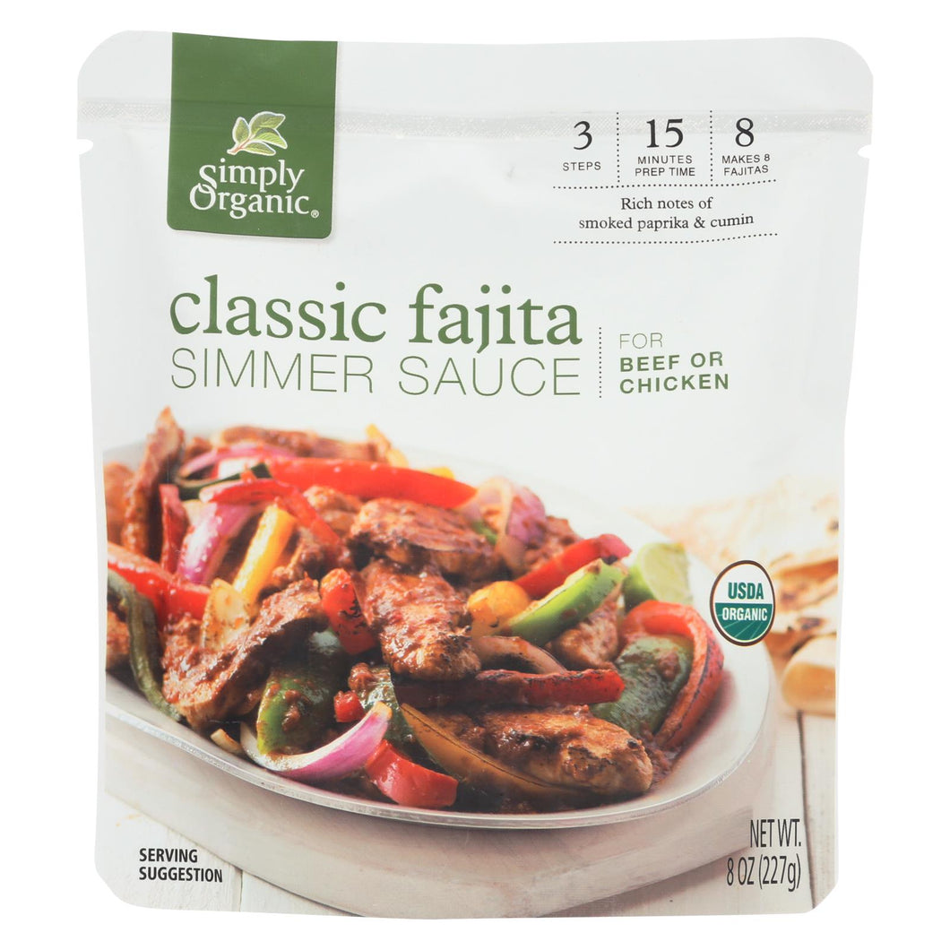 Simply Organic Simmer Sauce - Organic - Classic Fajita - Case Of 6 - 8 Oz