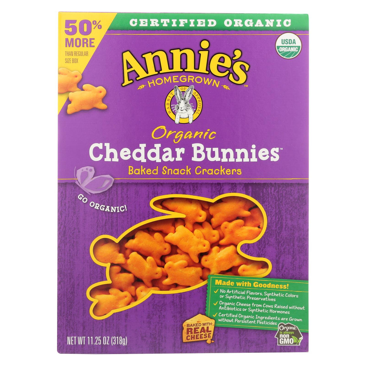 Annie's Homegrown Organic Bunnies Crackers - Cheddar - Case Of 6 - 11.25 Oz