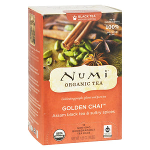 Numi Golden Chai Spiced Assam Black Tea - 18 Tea Bags - Case Of 6