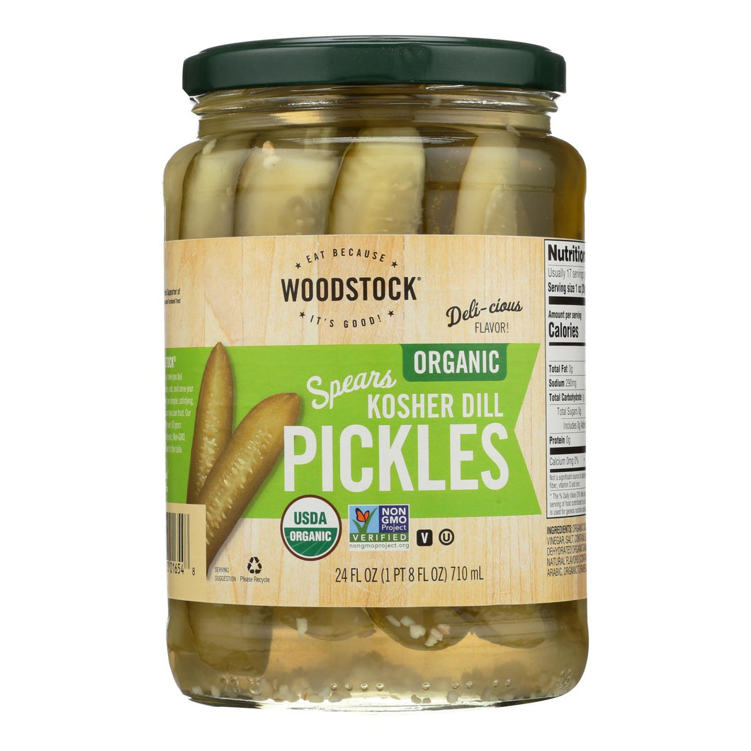 Woodstock Organic Pickles - Kosher Dill - Spears - Case Of 6 - 24 Oz.