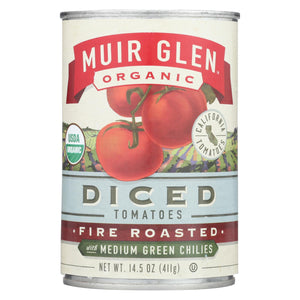 Muir Glen Fire Roasted Diced Tomatoes With Green Chilies - Green Chilies - Case Of 12 - 14.5 Oz.