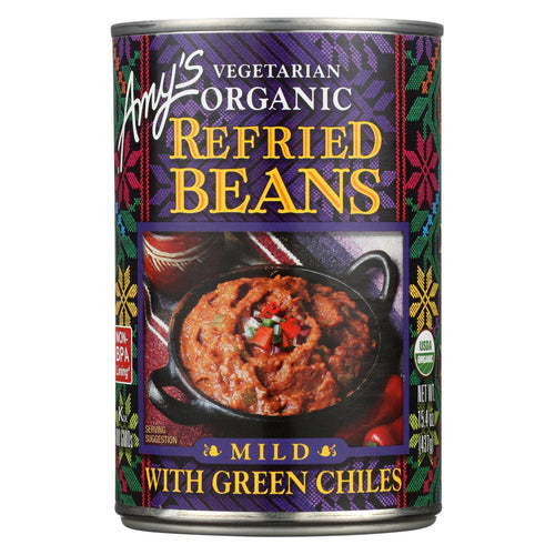 Amy's - Organic Refried Beans With Green Chiles - Case Of 12 - 15.4 Oz.