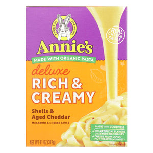 Annies Homegrown Macaroni Dinner - Creamy Deluxe - Shells And Real Aged Cheddar Sauce - 11 Oz - Case Of 12