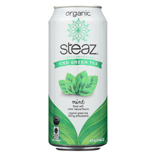 Steaz Lightly Sweetened Green Tea - Mint - Case Of 12 - 16 Fl Oz.