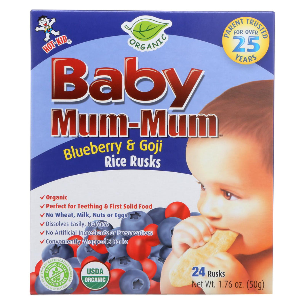 Baby Mum Mum Organic Baby Teeth Rice Rusk Organic Rice Snack With Blueberry And Goji Flavor  - Case Of 6 - 1.76 Oz