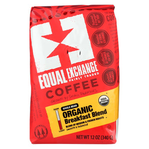 Equal Exchange Organic Whole Bean Coffee - Breakfast Blend - Case Of 6 - 12 Oz.