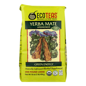 Ecoteas Organic Yerba Mate Unsmoked Green Energy Loose Tea - Case Of 6 - 1 Lb.