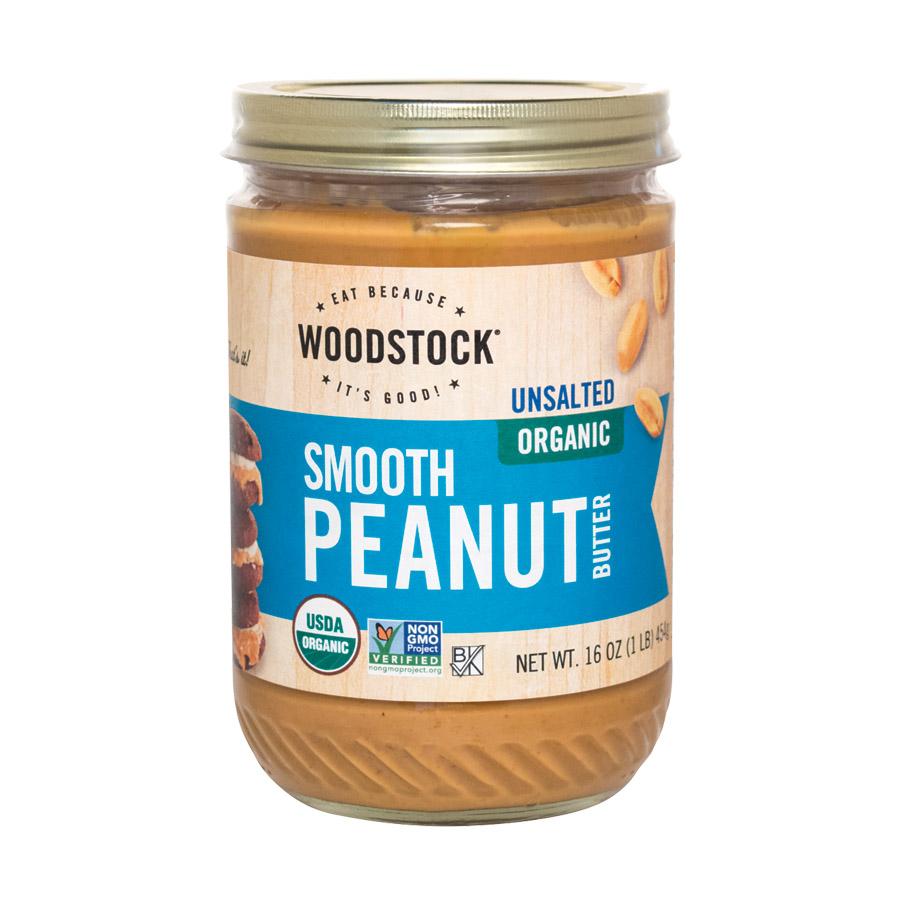 Woodstock Organic Peanut Butter - Smooth - Unsalted - Case Of 12 - 16 Oz.