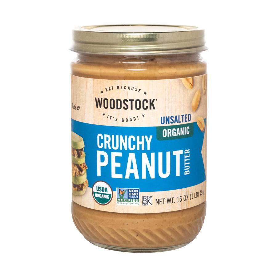 Woodstock Organic Peanut Butter - Crunchy - Unsalted - Case Of 12 - 16 Oz.